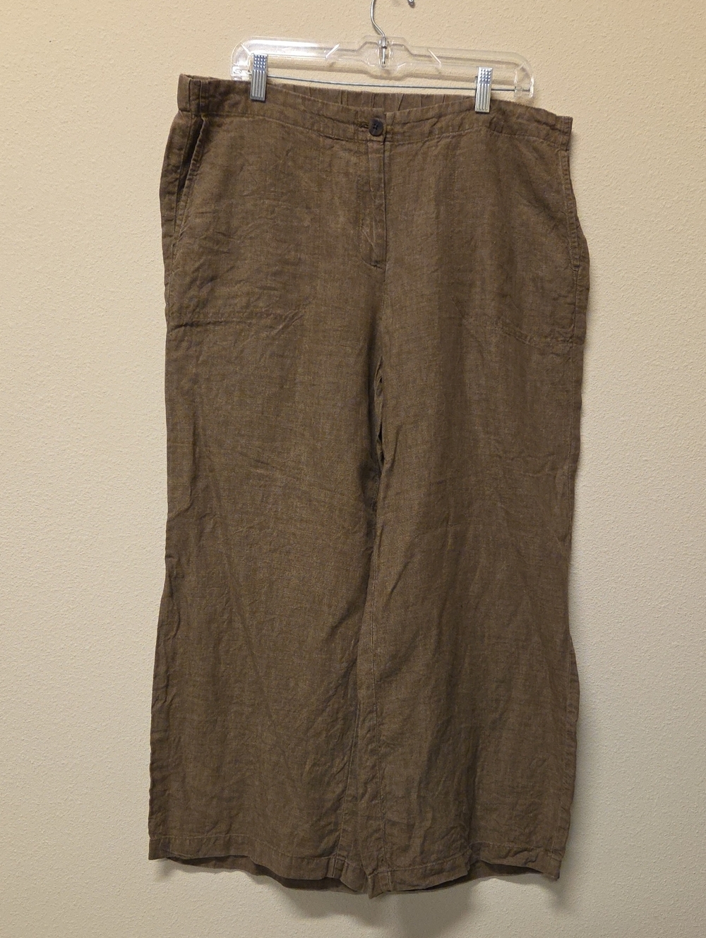 J. Jill Love Linen Women Chocolate Brown Wide Leg Crop Pants 100% Linen Sz L